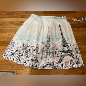 ELLE Skirt… size 16 color tan , w/ blue -pink high lites of  beautiful Paris